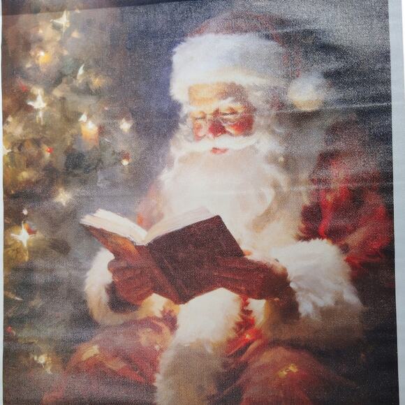 Santa Claus Reading by Christmas Tree Canvas Wall Art, Holidays, 12x18" Unframed - Picture 2 of 4